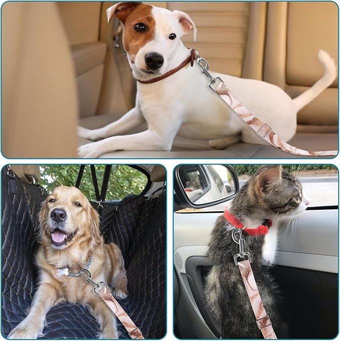 Adjustable pet cat and Dog car seat Belt，The Lanyard is Flexible and Adjustable from 20 to 33 inches(Golden Marble)
