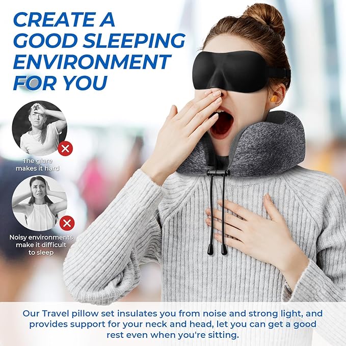 Travel Pillow, 2 Pack Travel Pillows for Sleeping Airplane, Removable Cover Neck Pillow with Adjustable Clasp, Memory Foam Neck Pillow Set (Dark Grey*2)