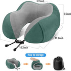 CloudBliss Travel Pillow Premium Memory Foam, Comfortable & Supportive Neck Pillow, Sleeping Neck Pillows for Travel, Airplane Pillow for Sleeping Airplane, Car, Office and Home（Green）