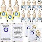 Qinyoung 30 Pack Employee Appreciation Gift Hanging Car Air Freshener Diffuser Bottles Empty Bulk Essential Oil Perfume Car Diffuser Pendant Bottle with Evil Eye Charms Gift for Valentines Galentines