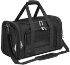 Soft-Sided Cat/Dog/Pet Carrier, Collapsible Pets Travel Carriers for Big Cats/Small Dogs with Shoulder Strap & Removable Mat, Mesh Puppy Carry Bag, Up to 16 Lbs, TSA Airline Approved(Black)