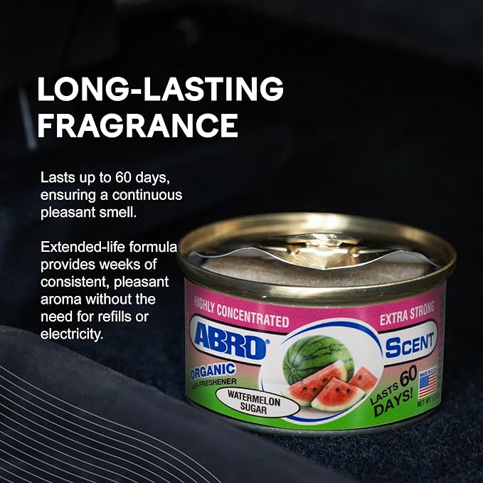 ABRO Car Air Fresheners: Canned, Spill Proof Airfreshener for Home, Office, or Car Accessories Interior, Lasts Up to 60 Days - 3 Pack Watermelon Sugar