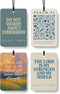 Christian Faith Car Air Freshener 4 Pcs Coconut Scented, Christian Car Accessories Mirror Decor for Women, Inspiration Bible Verse Floral Hanging Air Freshener for Cars Closet Drawer Books