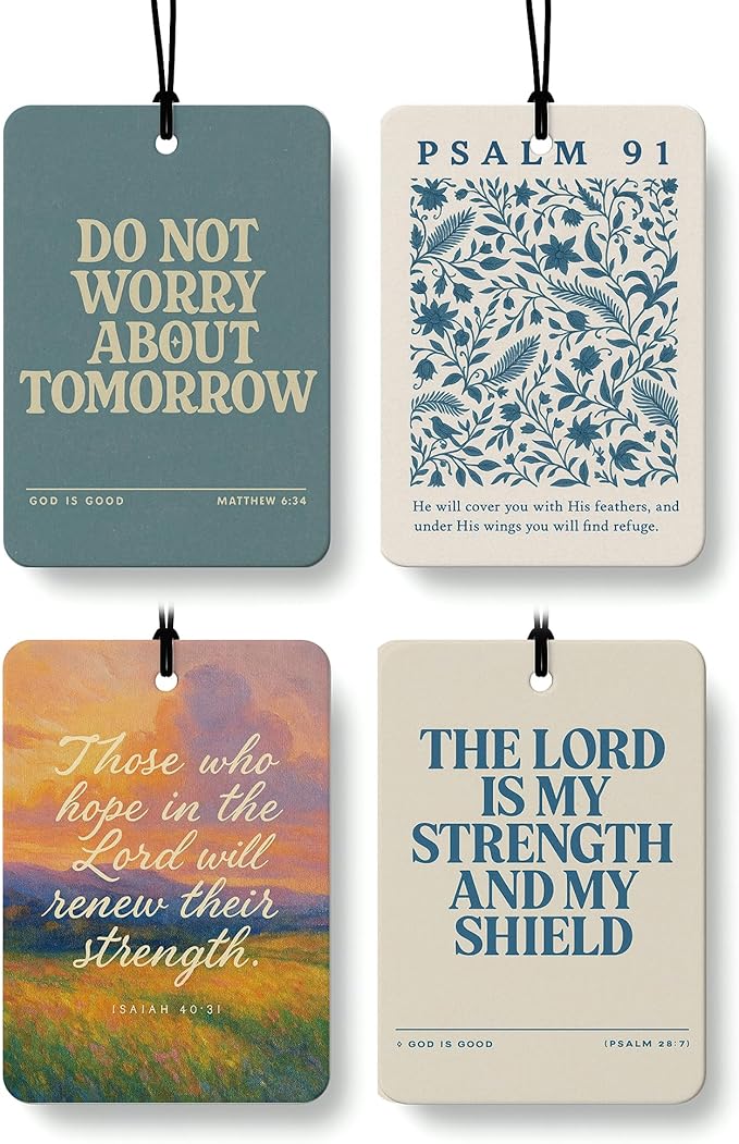 Christian Faith Car Air Freshener 4 Pcs Coconut Scented, Christian Car Accessories Mirror Decor for Women, Inspiration Bible Verse Floral Hanging Air Freshener for Cars Closet Drawer Books