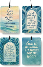 Blue Coastal Beach Christian Car Air Freshener 4 Pcs, Ocean Beachy Botanical Religious Hanging Air Freshener for Cars Closet Drawer Books, Christian Car Accessories Mirror Decor for Women