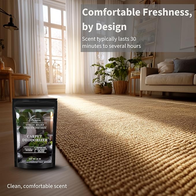 Lapew Stress Relief Carpet Deodorizer Powder - Pet Safe Freshener for Vacuuming | Scented Odor Eliminator for Home | 16 oz