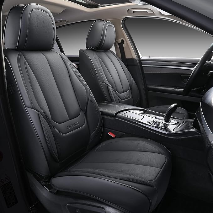 Coverado Seat Covers, Car Seat Covers Front Seats, Car Seat Cover, Car Seat Protector Waterproof, Car Seat Cushion Nappa Leather, Black Seat Covers Carseat Cover Universal Fit for Most Cars