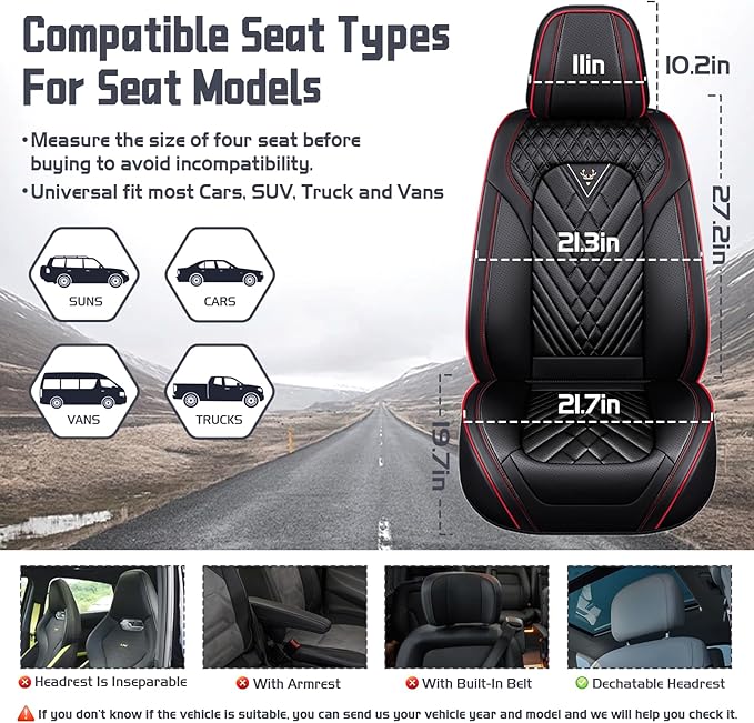 Truck Seat Covers for Toyota Tundra 2008-2026, Waterproof Premium Leather Full Coverage Car Seat Cover, Muscle Sport Style Auto Interior Seat Cover Sets (Front Set/Black Red)