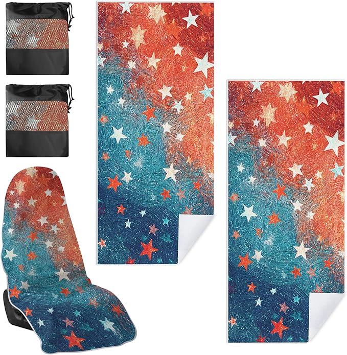 1 Pack Car Towel Seat Covers with Storage Bag, Multifunctional Towel for Gym Outdoor Sport, Picnic, Beach, Pet Dog Travel,Non-Slip Washable Car Seat Protector (Starry)