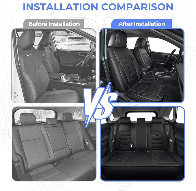 1:1 Custom Car Seat Covers Fit for Toyota RAV4 2019 2020 2021 2022 2023 2024 2025 2026 LE/XLE/XLE Premium/Limited (NOT for Hybrid) Full Set Faux Leather Waterproof Seat Protectors(5-Seater, Black)