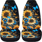 BIGCARJOB Sunflower Car Accessories Sets 2 Pcs Auto Front Seat Protector Butterfly Print Car Seat Cover Sets for Womens Girly Cute Car Interior Seat Cushion Pads