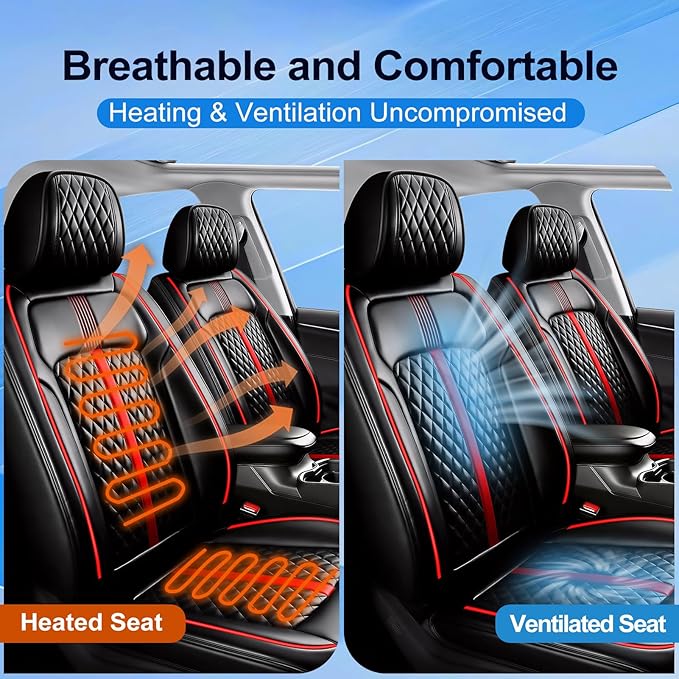 Fit CX-30 Car Seat Covers (Front Pair) for Select Mazda CX30 2020-2025 - Premium Full Coverage Leather, Airbag Compatible, Luxury Waterproof & All Weather Breathable Seat Protector, Red Trim