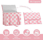 Checkered Insulated Grocery Bags 2 Pack, Checkerboard Cooler Shopping Bags for Groceries, Insulated Bags for Food Delivery