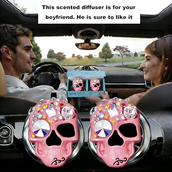 Gothic Skull Car Air Freshener Vent Clips with 2 Pads, Halloween Scented Car Accessories for Men Women, Automotive Interior Decor and Cool Car Fresheners for Men， Spooky Gift Idea-A6