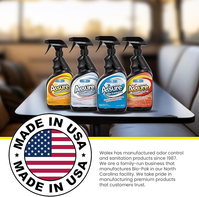 Walex Assure RV Odor Eliminator Air Freshener Spray - Neutralizes Airborne Odors & Freshens Fabrics, Instant Odor Elimination with Natural Essential Oils, Pet Safe, Long Lasting; Pure Sunshine, 32 oz