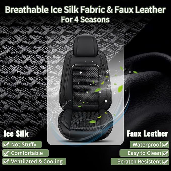 Full Set Car Seat Covers for Lexus NX 300/200t 2007-2025 2026: Breathable Cooling Ice Silk Leather Seat Covers: Vehicle Seat Protector Auto Accessories Interior Trim (Black)
