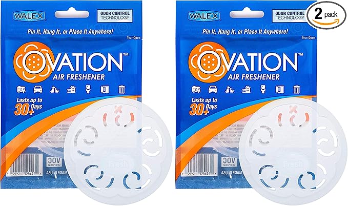 Walex Ovation Portable Air Freshener Discs, Solid Odor Control Deodorizer for Toilets, RV Trailers, Boats, Cars, OVAFFRE1, Fresh, Pack of 2, Lavender