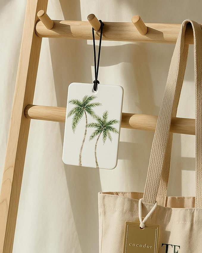 Summer Beach Car Air Freshener 4 Pcs, Coastal Preppy Surfboard Coconut Tree Ocean Hanging Air Freshener for Closet Drawer Books, Cute Beachy Car Accessories Mirror Decor for Women