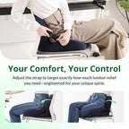 Ergonomic Seat Cushion for Sciatica Relief & Long Driving - Memory Foam Back Support with Adjustable Strap, Non-Slip Base & Removable Mesh Cover - Office, Car (Navy Blue)