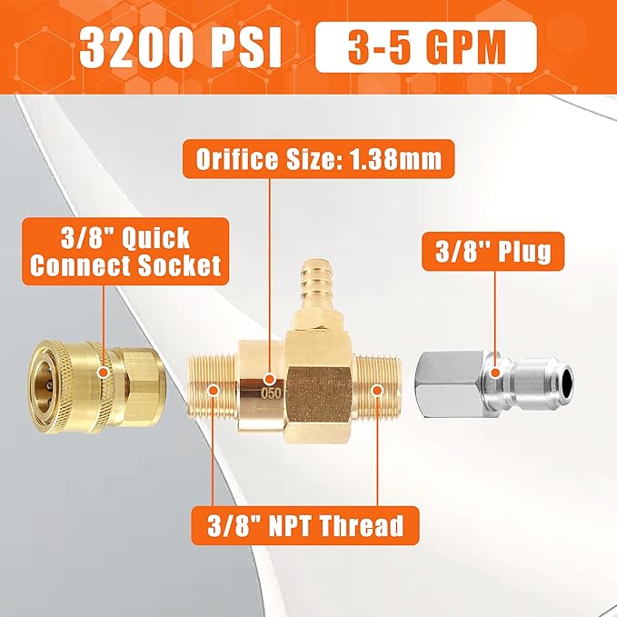 PWACCS Downstream Injector for Pressure Washer, Power Washer Chemical Injector Kit with 3/8" Quick Connect, Soap Injector with Siphon Hose 3-5 GPM