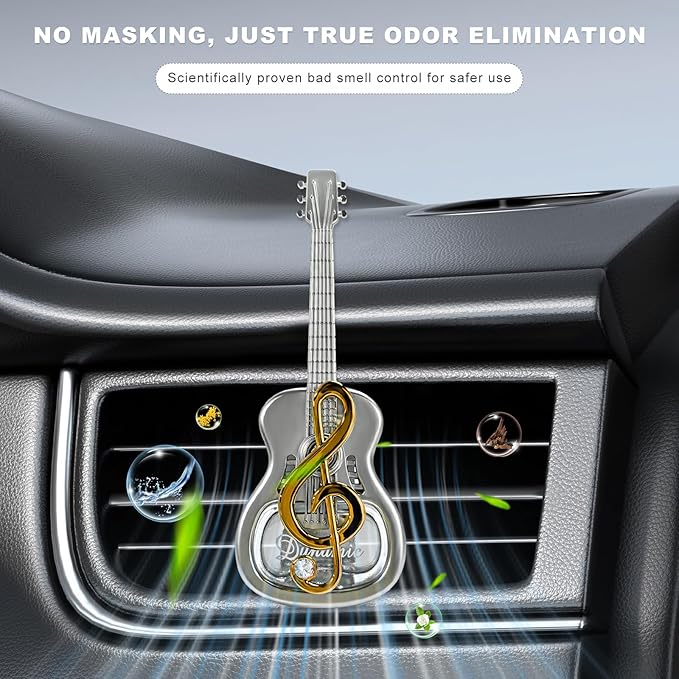 Car Air Freshener Vent Clip, Empty Guitar-Shaped Aromatherapy Diffuser Automobile Dashboard Ornament, Unscented Car Air Conditioner Clip Cute Rotating Decoration for Women Men (Golden)