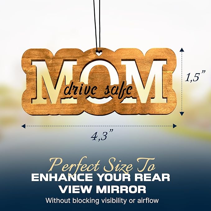 Car Fragrance for 365 Days FreshWood Mom Drive Safe ❘ Car Hanging Ornament ❘ Gift for Mom ❘ Rear View Mirror Air Freshener ❘ Mirror Hanging Ornament ❘ Hand Made Car Essential