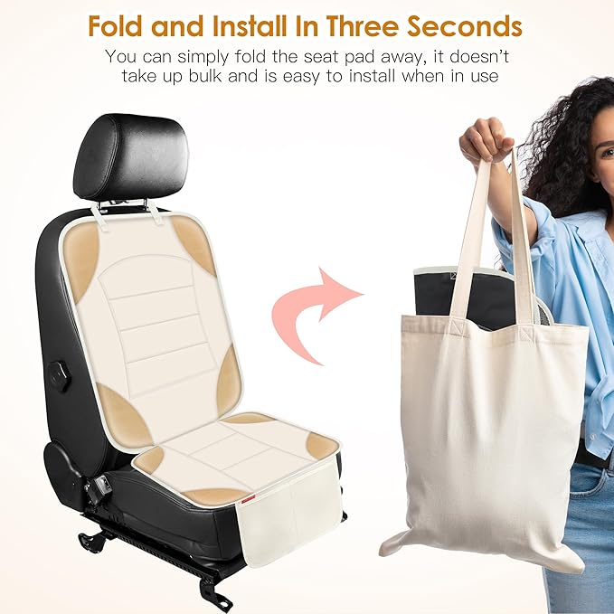 Sinvitron Car Seat Protector for Child Car Seat - Waterproof Non-Slip Leather Mat with 2 Mesh Pockets, Universal Seat Cover for Baby, Pets & Vehicles(2-Pack,Off-White)