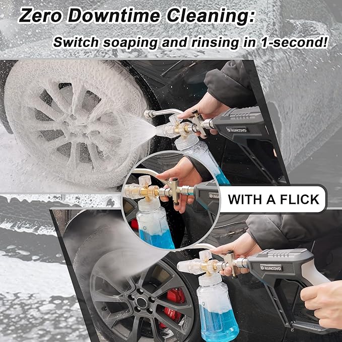 Foam Cannon for Pressure Washer, Snow Clear Foam Cannon Dual Connector Accessories, Power Washer Soap Attachment for Car Wash, Stainless Steel Filter, 5 Nozzle Tips with Holder
