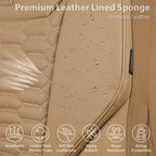 CAR PASS 3D Foam PU Leather Car Seat Covers Full Set,Tan Breathable Faux Leather Seat Covers for Car,Anti Slip Universal Fit for SUVs Vans Sedan Truck Automotive,Armrest Airbag Compatible All Beige