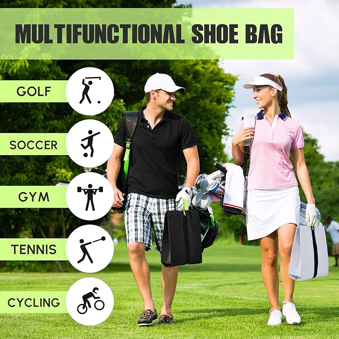 2 Pcs Smell Proof Cleat Bag for Sports, 4 Layer Odor Absorbing Soccer Football Baseball Golf Shoe Bag, Waterproof Mud Resistant Shoe Storage Pouch Fits up to Size 14 (Black,White)