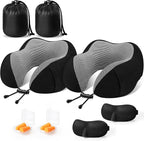 CloudBliss Travel Pillow Premium Memory Foam, Comfortable & Supportive Neck Pillow, Neck Pillows for Sleeping Travel, Airplane Pillow for Sleeping Airplane, Car, Office and Home（Black & Black）