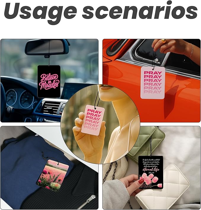 Trendy Black Pink Floral Christian Car Air Freshener 4 Pcs - Flowers Bible Verse Religious Hanging Air Freshener 4 Pcs for Cars Closet Drawer Books, Christian Accessories Mirror Gifts for Women Girls