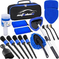 AUTODECO Windshield Cleaner Tool, 17Pcs Car Interior Detailing Kit, Detailing Brush, Towels, Duster, Car Cleaning Kit Interior for RVs, Truck, Trailer (Blue)