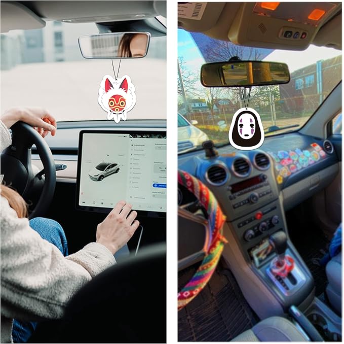 Pounchi Japanese Anime Car Air Freshener Cards (4 Pack Refreshing Ice Scent) Cute Anime Accessories for Car Interior Hanging Gift Rearview Pendant Supplies