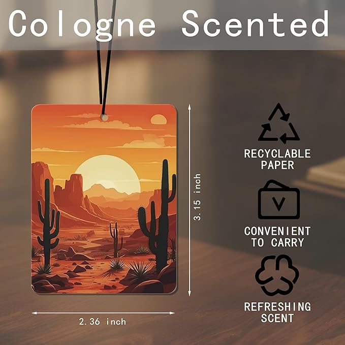 Desert Cactus Sunset Car Air Freshener 4 Pcs, Western - Themed Hanging Air Freshener for Cars, Closet, Drawer, Boho Desert Car & Home Decor for Nature Lovers