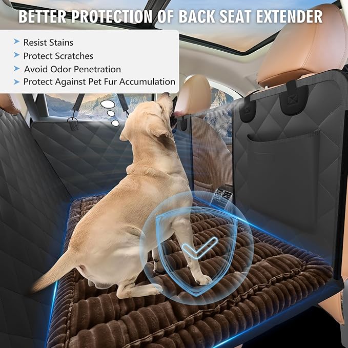 Backseat Dog Bed Non-Slip, Dog Bed for Car Back Seat Soft and Comfortable, Back Seat Pet Bed Mat for Travel, Pet Car Blanket for Backseat Extender and Seat Covers Brown (51”X 23.5”)