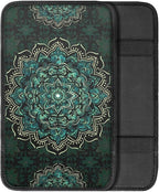 Dreaweet Turquoise Lotus Mandala Arm Rest Cover for Car Women Bohemian Car Accessories Soft Scratch-Proof Center Console Pad Universal Armrest Cover for SUV Truck Sedan