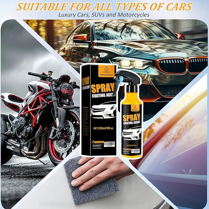 300ml Nano Car Coating Spray Kit, Nano Hydrophobic Ceramic Coating, Auto Paint Protection, Ceramic Coating for Cars Includes Microfiber Cloth(1PC*300ml +1*Sponge+1*Cloth)
