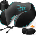 Travel Pillow, Travel Pillows for Sleeping Airplane, Neck Pillow Airplane, Memory Foam Neck Pillow Set with Eye Mask, Earplugs and Storage Bag -Black