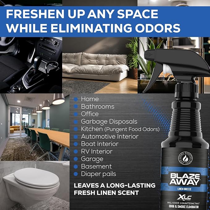 Blaze Away Commercial Air Freshener & Odor Eliminator for Strong Odor - Industrial-Grade Room Spray & Room Deodorizer for Home, Car, Smoke & Pet Odors - Long-Lasting Odor Absorber, Room Fresheners