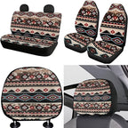 FKELYI Brown Aztec Car Interior Accessory Set - Seat & Headrest Covers, Gear Shift & Handbrake Knobs, Steering Wheel Cover, Cup Coasters