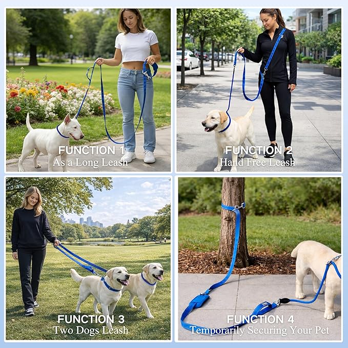 10FT Hands Free Dog Leash for Small Medium Large Dogs, Heavy Duty Reflective Dog Leash with Traffic Handle, Seat Belt Buckle & Poop Bag Holder (Navy Blue)