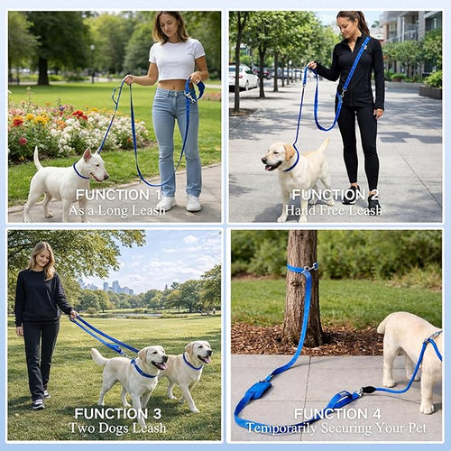 10FT Hands Free Dog Leash for Small Medium Large Dogs, Heavy Duty Reflective Dog Leash with Traffic Handle, Seat Belt Buckle & Poop Bag Holder (Navy Blue)