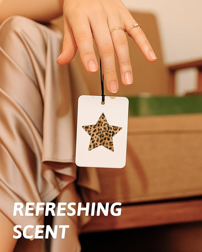 Trendy Retro Leopard Lucky 8 Ball Car Air Freshener 4 Pcs, Girly Cheetah Print Star Hanging Air Freshener for Cars Closet Drawer Books, Cute Girly Car Accessories Mirror Decor for Women