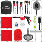 26Pcs Car Wash Cleaning Kit with Foam Gun Sprayer Detailing Brushes Window Water Scraper Tire Brush Towels Complete Interior Exterior Detailing Set for Car