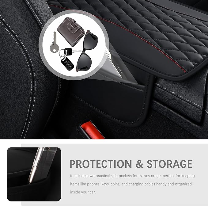 Patchwork Leather Center Console Covers for Cars,Upgraded Arm Rest Cover for Car with Side Storage Pocket for Car Seat Organizer,Middle Console Cover Stylish Car Decoration (Gray)