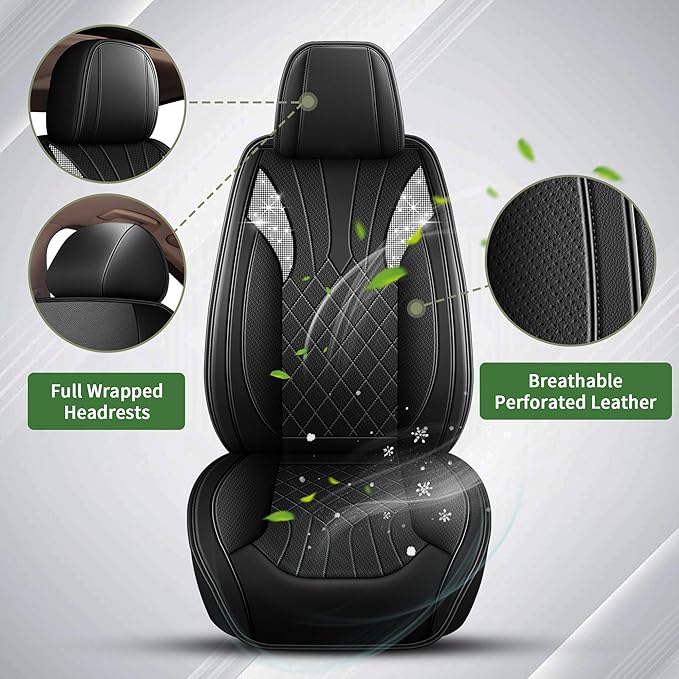 Bling Diamond Embroidered Seat Covers for Subaru Legacy 1995-2025 2026, Full Set 5 Seats, Sparkle Rhinestone Breathable Perforated Faux Leather Car Seat Covers for Women (Black)