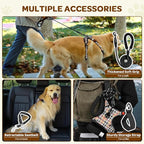 FURRYFECTION Plaid Dog Harness for Medium Dogs, Reflective No Pull Adjustable Pet Vest with Front Clip, Leash, Easy Control Handle and Seat Belt, Beige&White, M
