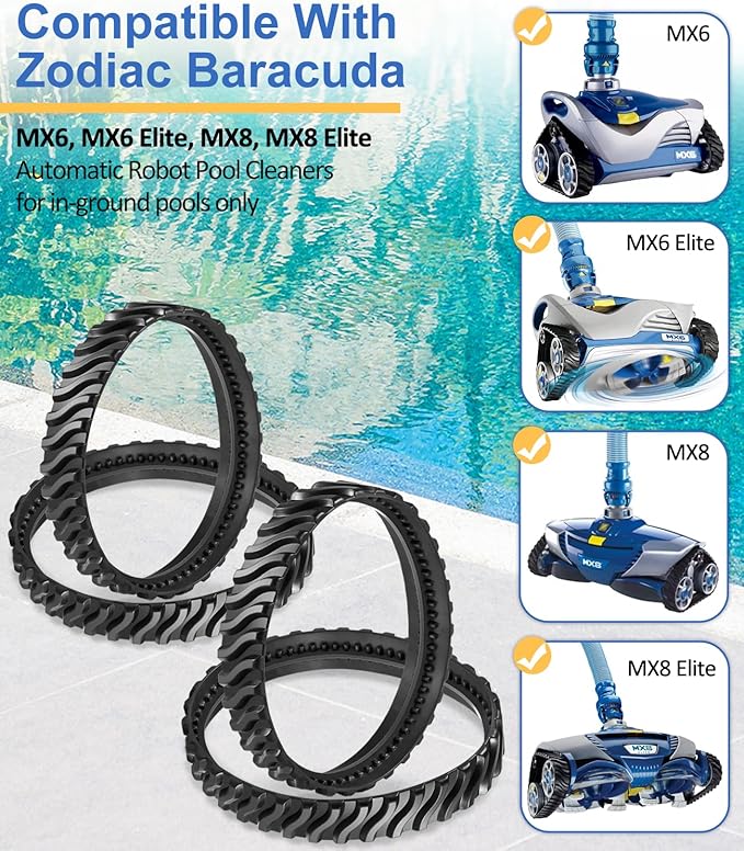 R0526100 Track Replacement Compatible with Zodiac Baracuda MX6 MX8 Elite Series Suction-Side In-ground Pool Cleaners, Heavy Duty Rubber Wheel Tire Belts (4-Pack)