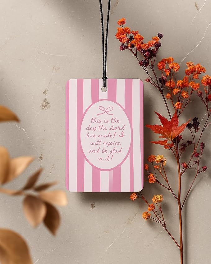 Pink Christian Car Air Freshener 4 Pcs Coconut Scented, Preppy Religious Bible Verse Car Accessories Mirror Decor for Women, Girly Christian Hanging Air Freshener for Cars Closet Drawer Books